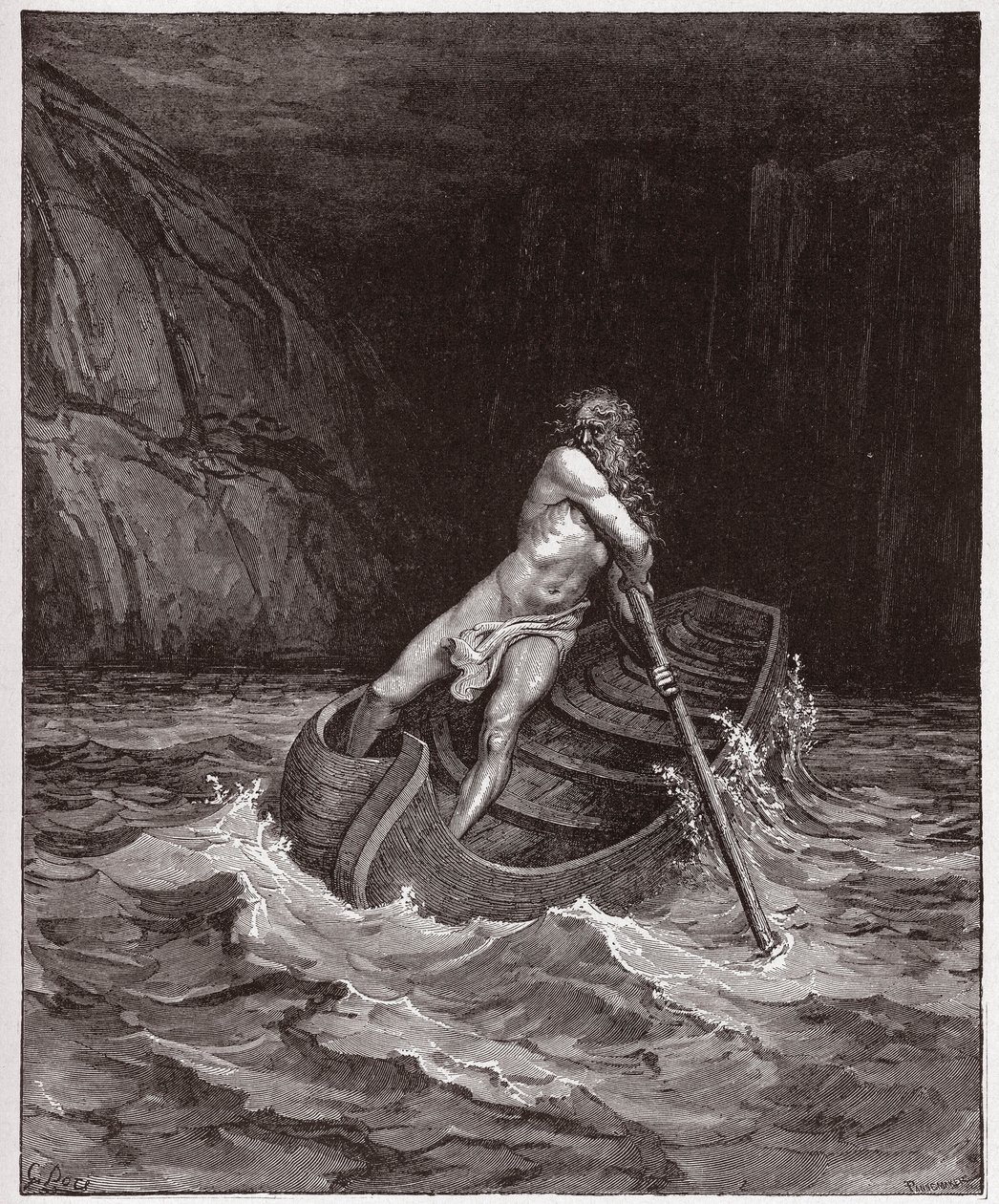 The Divine Comedy (La Divina Commedia, La Divine Comedie), Inferno, Canto 3: Charon (Caron) on the River Acheron - av Dante Alighieri (1265-1321) - Illustration av Gustave Dore (1832-1883) av Gustave Dore