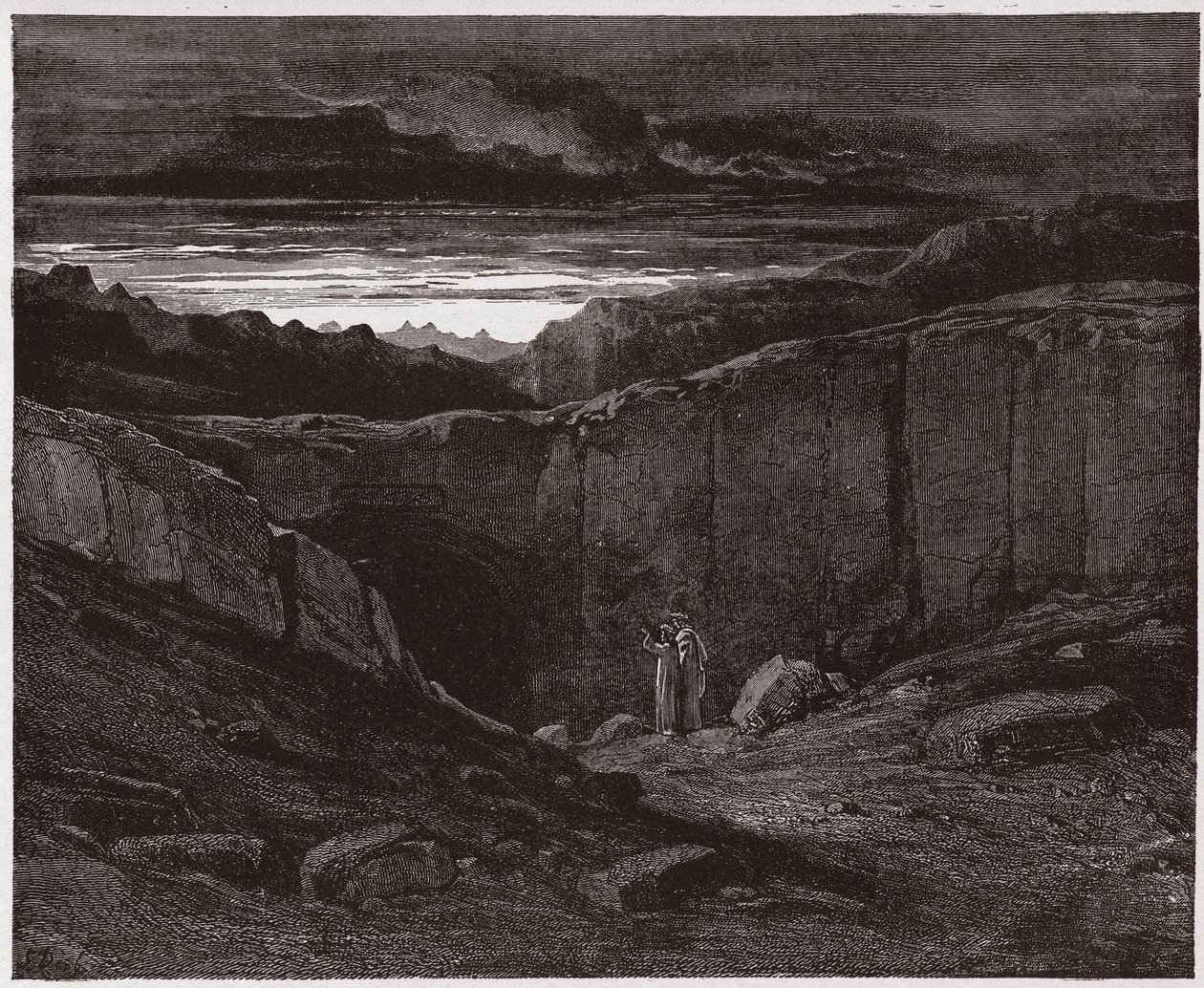 Den gudomliga komedin (La Divina Commedia, La Divine Comedie), Inferno, Canto 3: Vergilius och Dante vid helvetets portar - av Dante Alighieri (1265-1321) - Illustration av Gustave Dore (1832-1883) av Gustave Dore