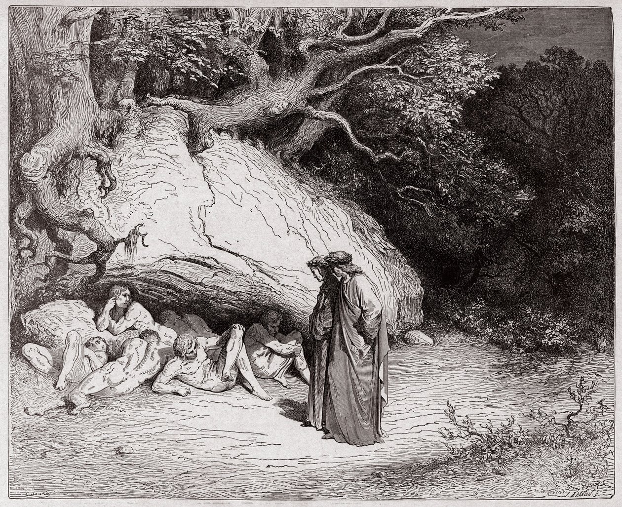 The Divine Comedy (La Divina Commedia, La Divine Comedie), Inferno, Canto 4: The innocent souls in Limbo - av Dante Alighieri (1265-1321) - Illustration av Gustave Dore (1832-1883) av Gustave Dore