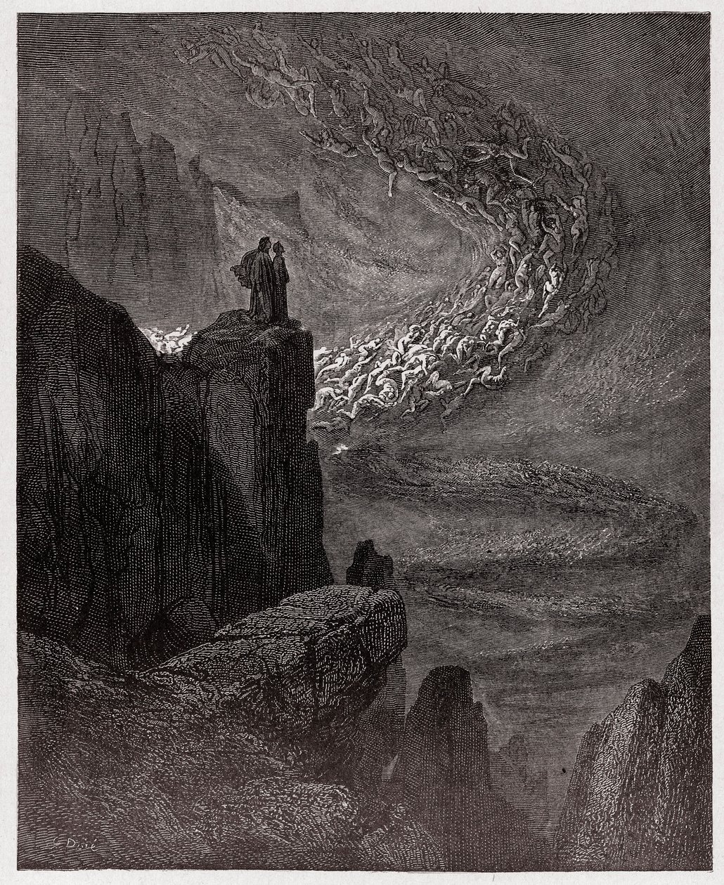 The Divine Comedy (La Divina Commedia, La Divine Comedie), Inferno, Canto 5: Minos dömer överträdelserna och skickar ut själarna - av Dante Alighieri (1265-1321) - Illustration av Gustave Dore (1832-1883) av Gustave Dore