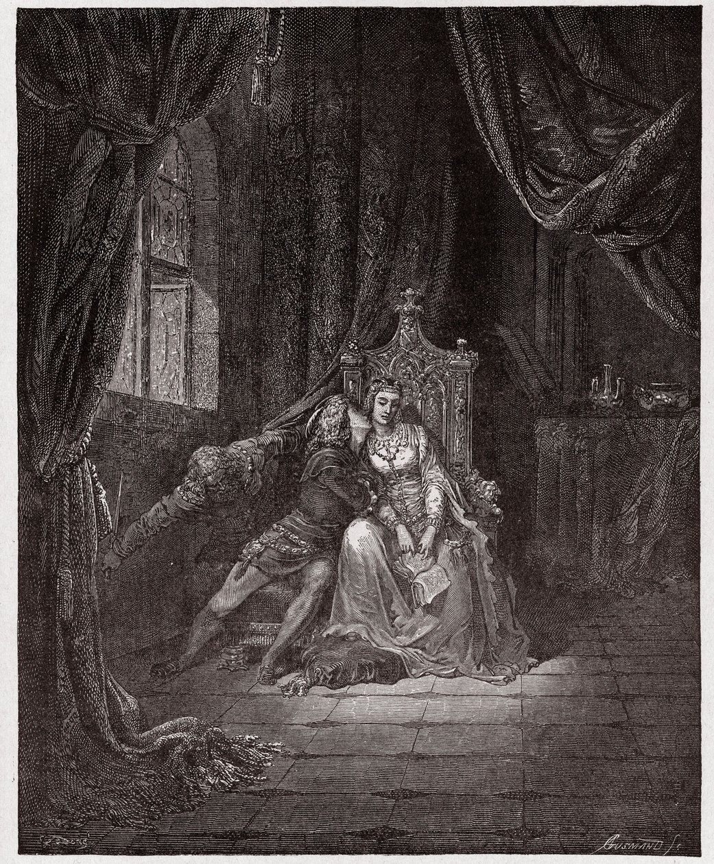 The Divine Comedy (La Divina Commedia, La Divine Comedie), Inferno, Canto 5: Paolo and Francesca - av Dante Alighieri (1265-1321) - Illustration av Gustave Dore (1832-1883) av Gustave Dore