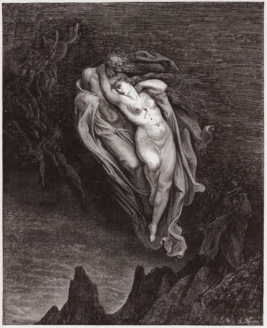 The Divine Comedy (La Divina Commedia, La Divine Comedie), Inferno, Canto 5: The souls of Paolo and Francesca - av Dante Alighieri (1265-1321) - Illustration av Gustave Dore (1832-1883) av Gustave Dore