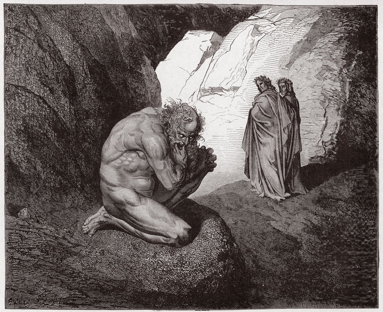 The Divine Comedy (La Divina Commedia, La Divine Comedie), Inferno, Canto 7: Vergilius tillrättavisar Plutus vid ingången till den fjärde cirkeln - av Dante Alighieri (1265-1321) - Illustration av Gustave Dore (1832-1883) av Gustave Dore