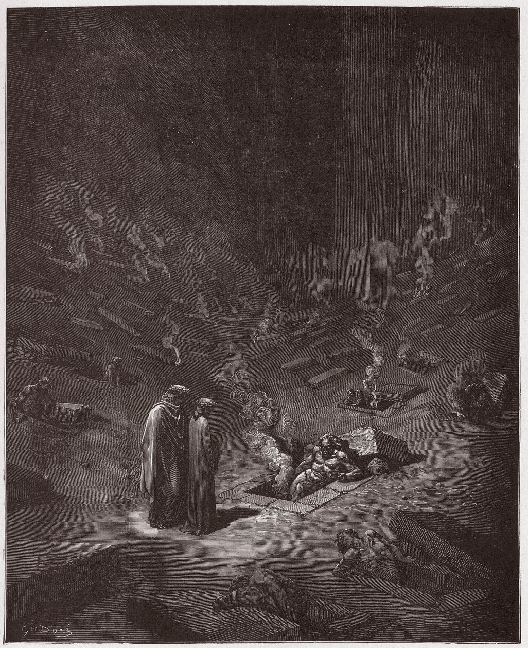 The Divine Comedy (La Divina Commedia, La Divine Comedie), Inferno, Canto 9: The burning sepulchres of the heresiarchs - av Dante Alighieri (1265-1321) - Illustration av Gustave Dore (1832-1883) av Gustave Dore