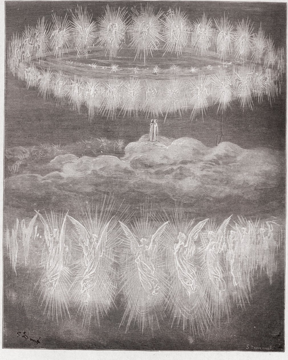 The Divine Comedy (La Divina Commedia, La Divine Comedie), Paradiso, Canto 12: The rings of glorified souls in the sun - av Dante Alighieri (1265-1321) - Illustration av Gustave Dore (1832-1883) av Gustave Dore