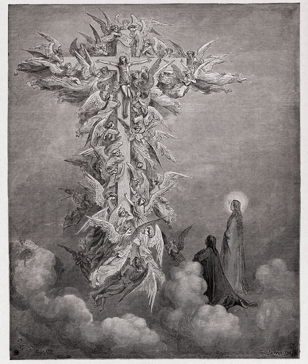 Den gudomliga komedin (La Divina Commedia, La Divine Comedie), Paradiso, Canto 14: Dante och Beatrice ser änglarna med Kristus på korset - av Dante Alighieri (1265-1321) - Illustration av Gustave Dore (1832-1883) av Gustave Dore