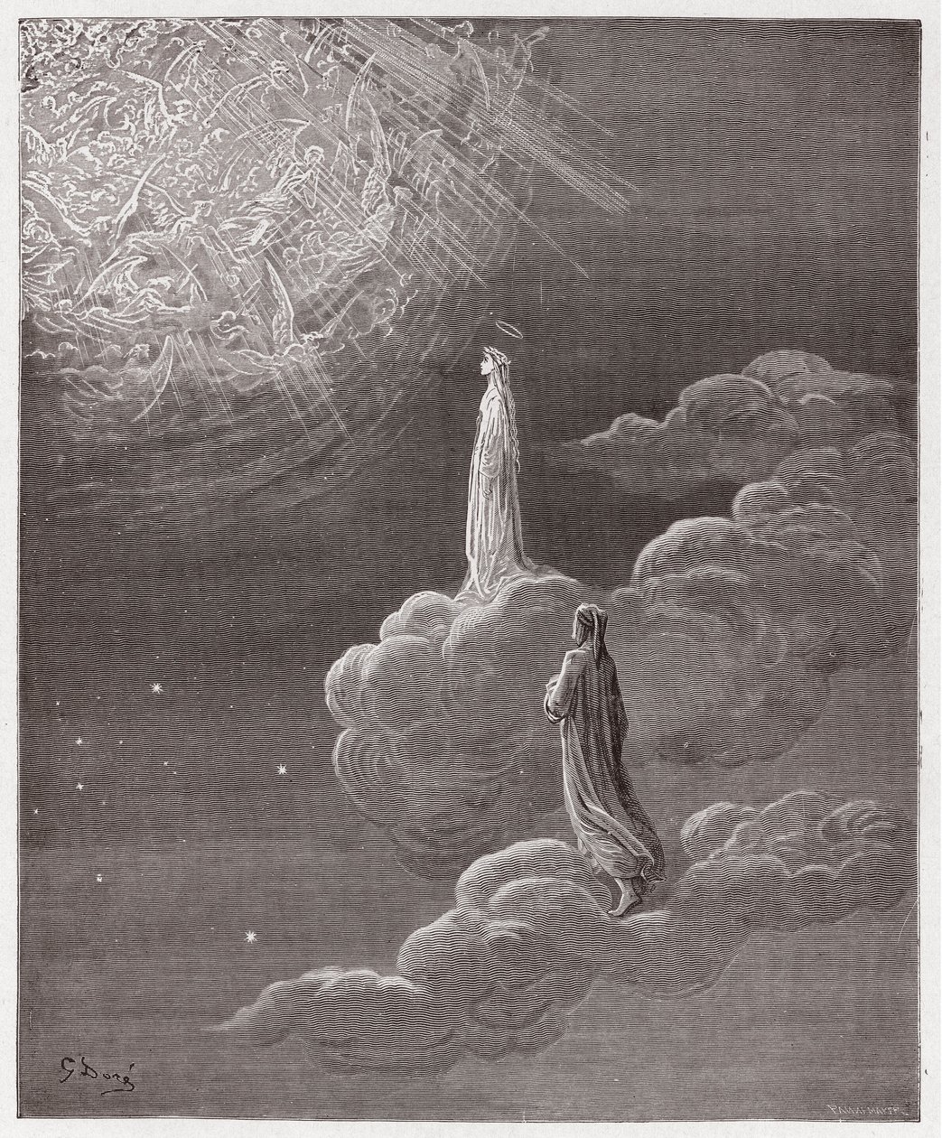 Den gudomliga komedin (La Divina Commedia, La Divine Comedie), Paradiso, Canto 14: Dante och Beatrice översatta till Mars sfär - av Dante Alighieri (1265-1321) - Illustration av Gustave Dore (1832-1883) av Gustave Dore