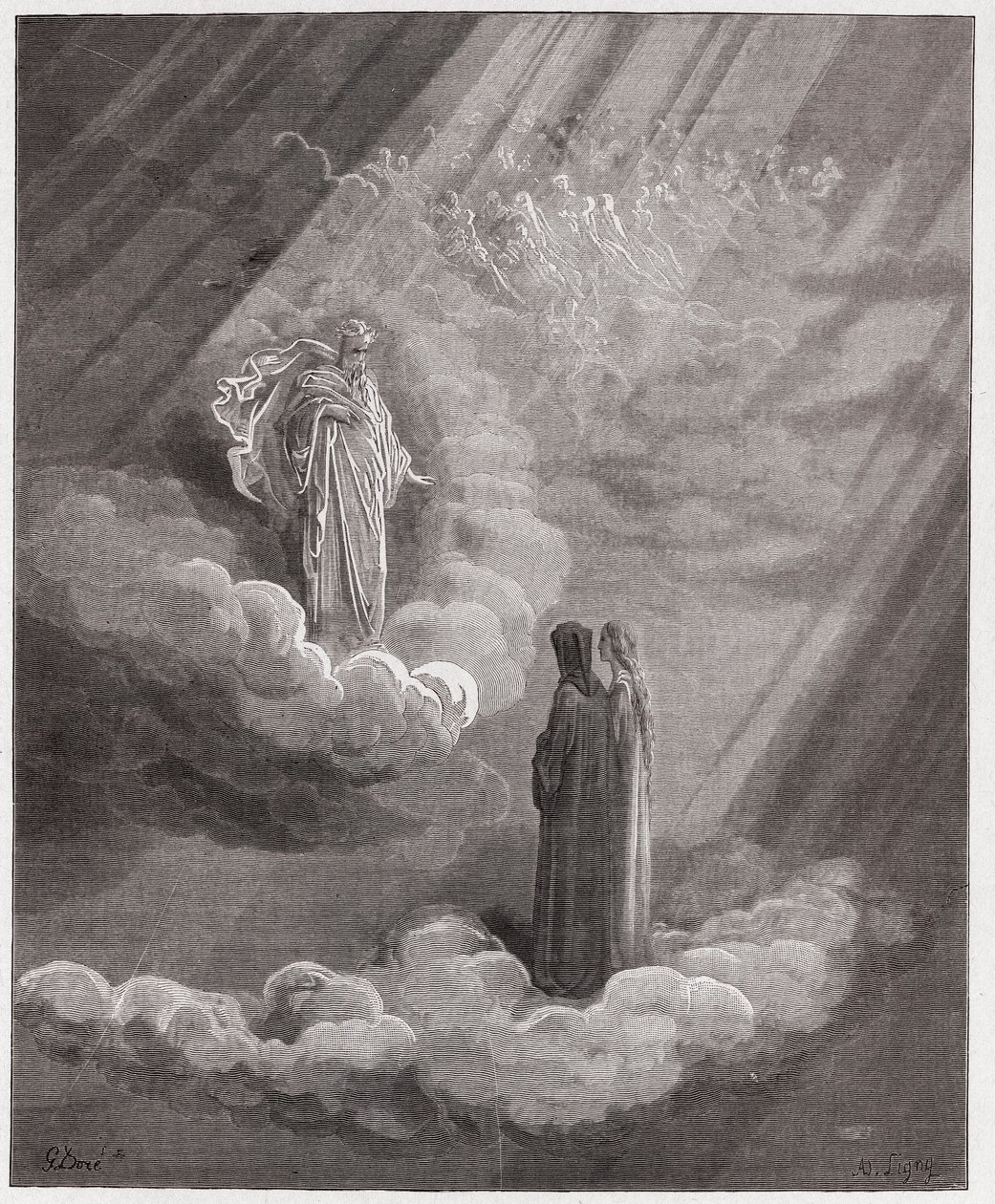 Den gudomliga komedin (La Divina Commedia, La Divine Comedie), Paradiso, Canto 16: The soul of Cacciaguida talar om Florens - av Dante Alighieri (1265-1321) - Illustration av Gustave Dore (1832-1883) av Gustave Dore