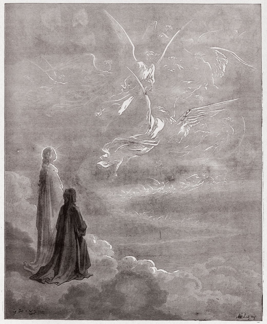Den gudomliga komedin (La Divina Commedia, La Divine Comedie), Paradiso, Canto 18: Dante och Beatrice översatta till Jupiters sfär - av Dante Alighieri (1265-1321) - Illustration av Gustave Dore (1832-1883) av Gustave Dore