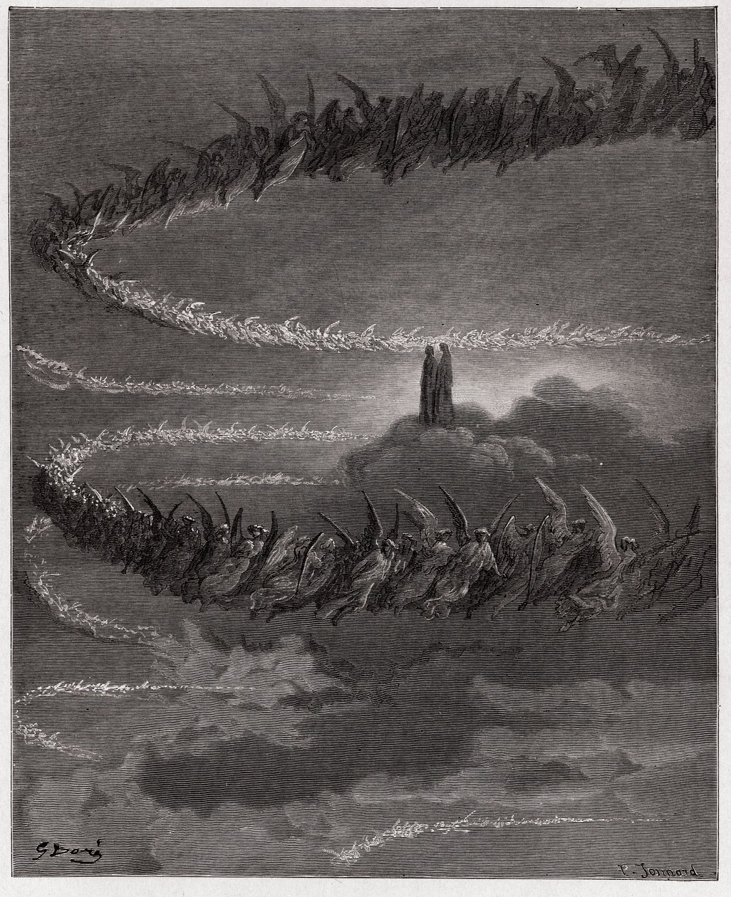 Den gudomliga komedin (La Divina Commedia, La Divine Comedie), Paradiso, Canto 18: I Jupiters sfär cirklar de välsignade själarna för att forma bokstäver - av Dante Alighieri (1265-1321) - Illustration av Gustave Dore (1832-1883) av Gustave Dore