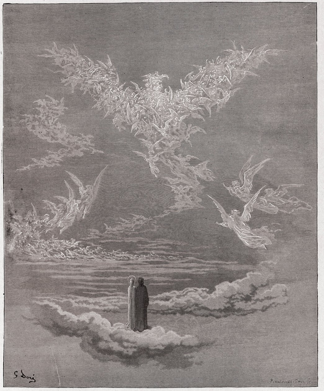 The Divine Comedy (La Divina Commedia, La Divine Comedie), Paradiso, Canto 19: De välsignade själarna bildar en örn på himlen - av Dante Alighieri (1265-1321) - Illustration av Gustave Dore (1832-1883) av Gustave Dore
