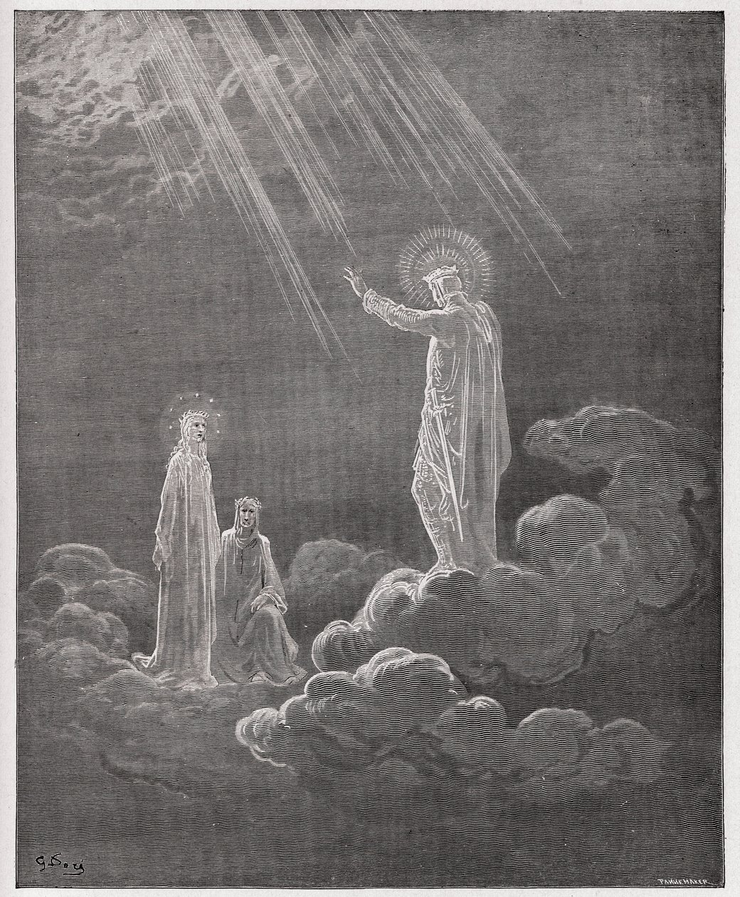 The Divine Comedy (La Divina Commedia, La Divine Comedie), Paradiso, Canto 8: Charles Martel tilltalar Dante och Beatrice - av Dante Alighieri (1265-1321) - Illustration av Gustave Dore (1832-1883) av Gustave Dore