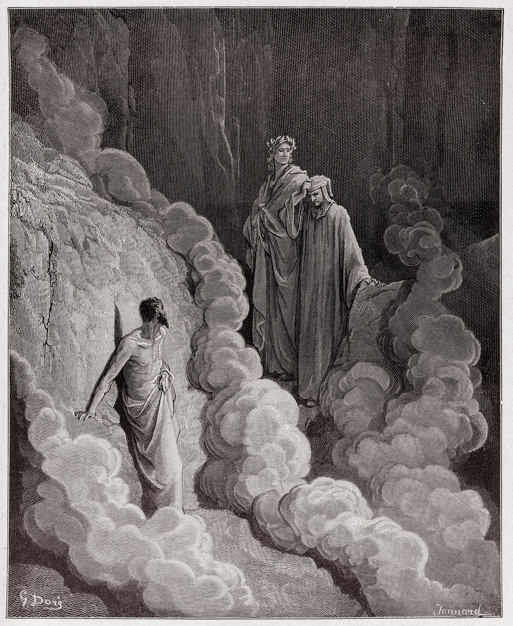 The Divine Comedy (La Divina Commedia, La Divine Comedie), Purgatorio, Canto 16: Dante talar till Marco Lombardos själ - av Dante Alighieri (1265-1321) - Illustration av Gustave Dore (1832-1883) av Gustave Dore