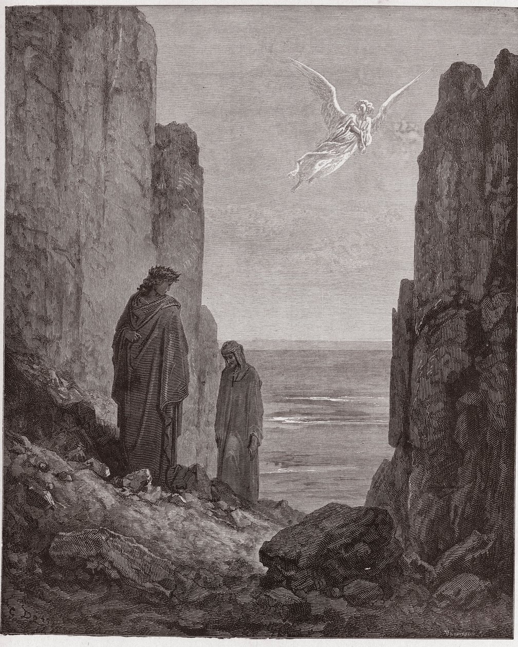 The Divine Comedy (La Divina Commedia, La Divine Comedie), Purgatorio, Canto 19: Poeterna stiger upp till den femte cirkeln - av Dante Alighieri (1265-1321) - Illustration av Gustave Dore (1832-1883) av Gustave Dore