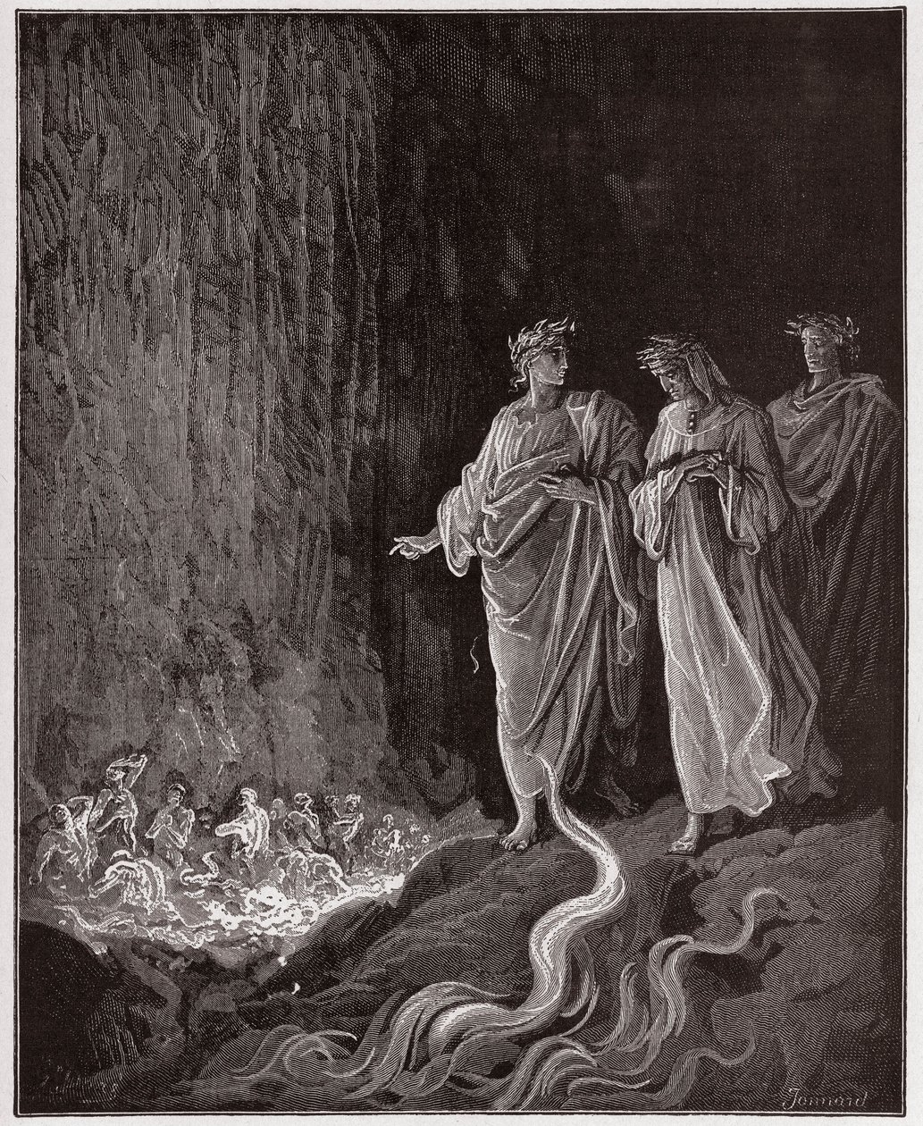 Den gudomliga komedin (La Divina Commedia, La Divine Comedie), Purgatorio, Canto 25: Poeterna i den sjunde cirkeln - av Dante Alighieri (1265-1321) - Illustration av Gustave Dore (1832-1883) av Gustave Dore