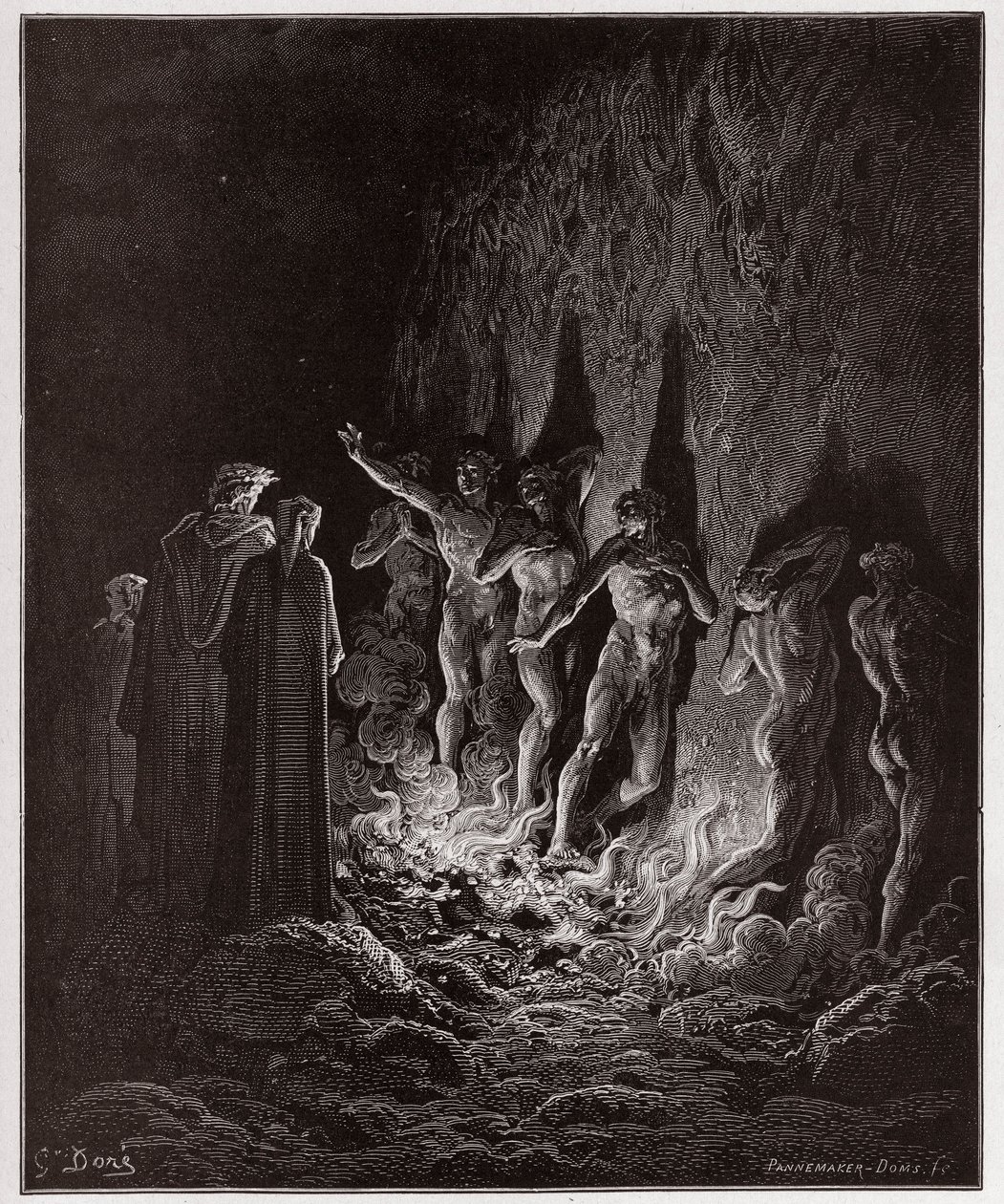 The Divine Comedy (La Divina Commedia, La Divine Comedie), Purgatorio, Canto 25: Den lustfyllda passera genom elden i den sjunde cirkeln - av Dante Alighieri (1265-1321) - Illustration av Gustave Dore (1832-1883) av Gustave Dore