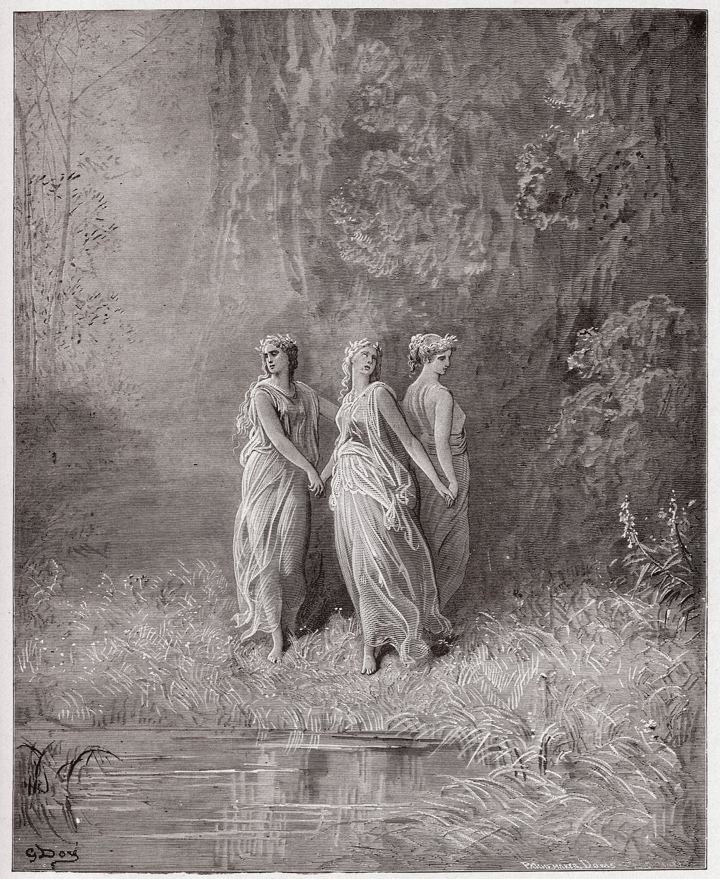 The Divine Comedy (La Divina Commedia, La Divine Comedie), Purgatorio, Canto 29: Charity, Hope, and Faith - av Dante Alighieri (1265-1321) - Illustration av Gustave Dore (1832-1883) av Gustave Dore