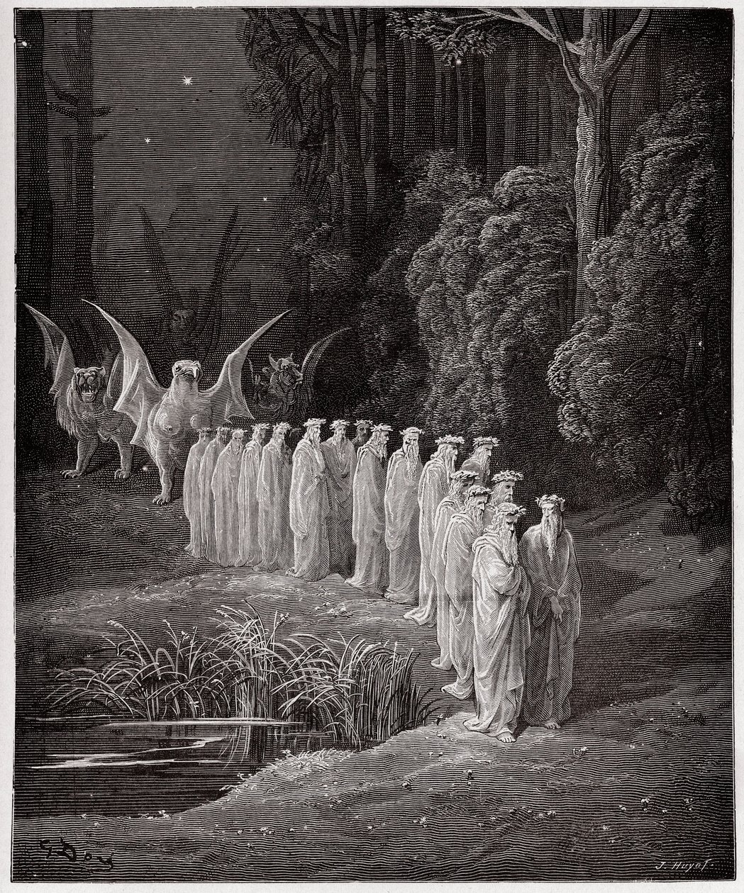 The Divine Comedy (La Divina Commedia, La Divine Comedie), Purgatorio, Canto 29: De 24 äldste i den apokalyptiska processionen - av Dante Alighieri (1265-1321) - Illustration av Gustave Dore (1832-1883) av Gustave Dore