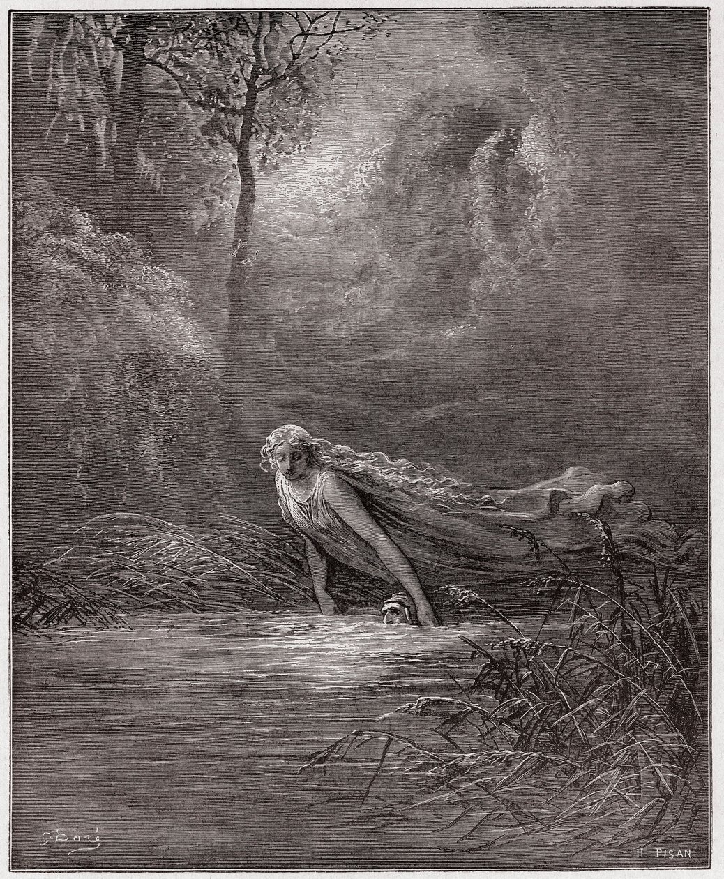 The Divine Comedy (La Divina Commedia, La Divine Comedie), Purgatorio, Canto 31: Dante nedsänkt i floden Lethe - av Dante Alighieri (1265-1321) - Illustration av Gustave Dore (1832-1883) av Gustave Dore