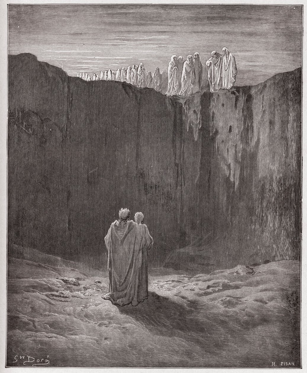 The Divine Comedy (La Divina Commedia, La Divine Comedie), Purgatorio, Canto 3: The company of souls on the cliff - av Dante Alighieri (1265-1321) - Illustration av Gustave Dore (1832-1883) av Gustave Dore
