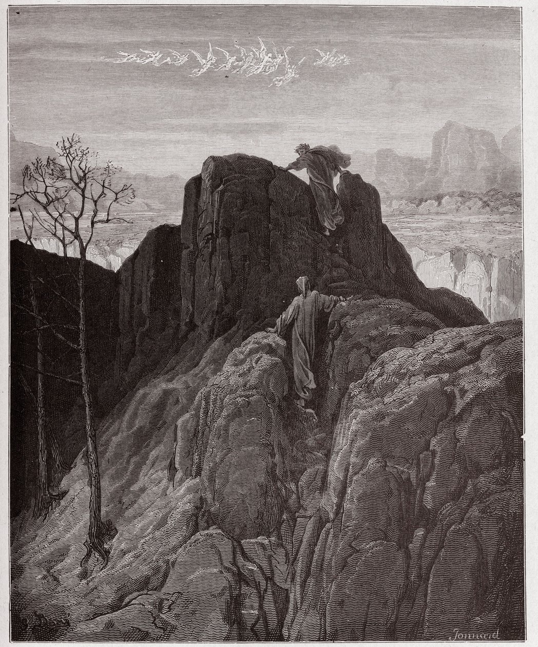 The Divine Comedy (La Divina Commedia, La Divine Comedie), Purgatorio, Canto 4: Vergilius leder Dante uppför den karga bergssidan - av Dante Alighieri (1265-1321) - Illustration av Gustave Dore (1832-1883) av Gustave Dore