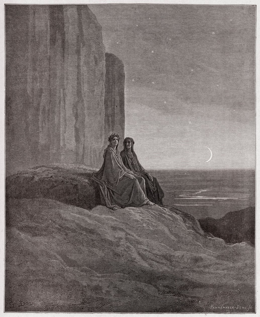 The Divine Comedy (La Divina Commedia, La Divine Comedie), Purgatorio, Canto 9: Twilight - av Dante Alighieri (1265-1321) - Illustration av Gustave Dore (1832-1883) av Gustave Dore