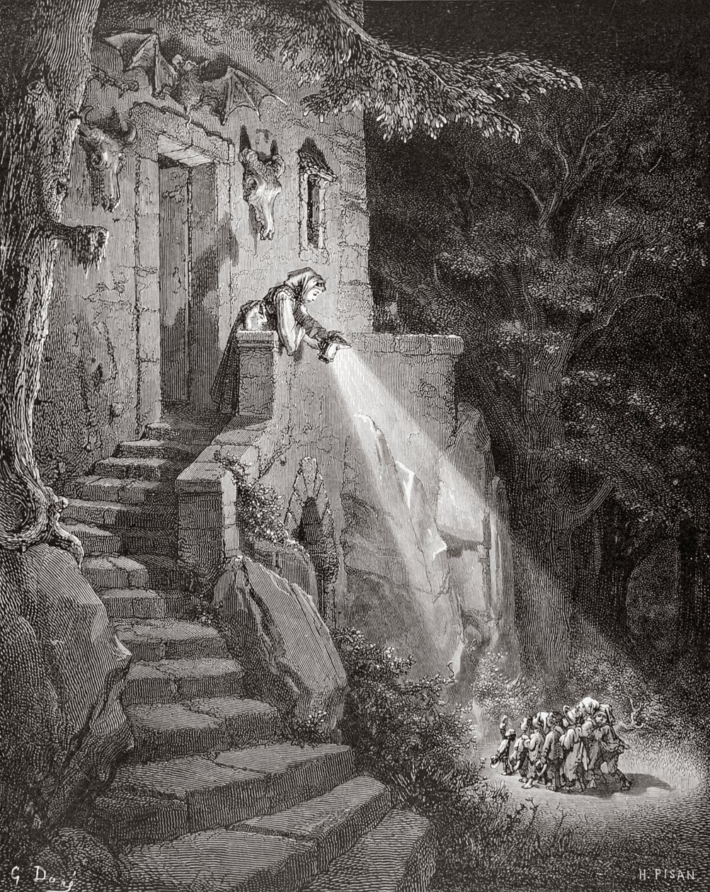 The Dwelling of the Ogre, graverad av Heliodore Joseph Pisan (1822-90) c.1868 av Gustave Dore