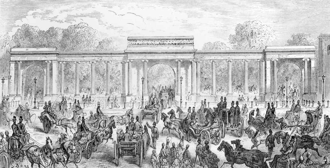 Entrén till Hyde Park, från "London, a Pilgrimage", skriven av William Blanchard Jerrolds, graverad av A. Doms, 1872 av Gustave Dore