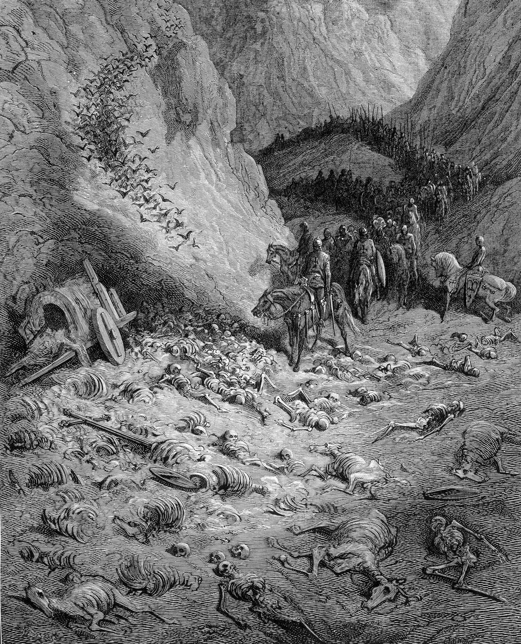 Forwarden: Armee of Crusaders möter de döda från den tidigare vågen av Crusaders - gravyr av Gustave Doré av Gustave Dore