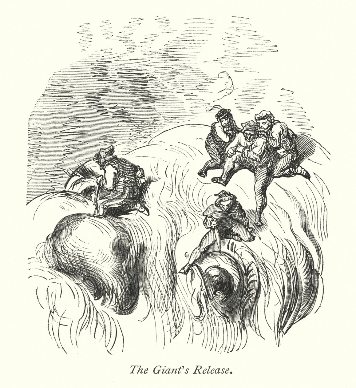 Jättens frigivning (gravyr) av Gustave Dore