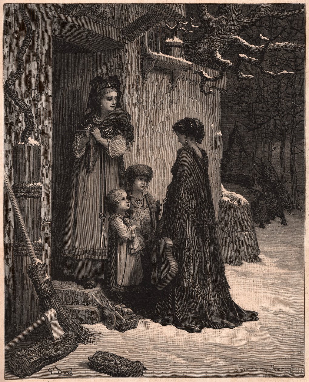 Gräshoppan och myran, illustration från fabeln av Jean de la Fontaine av Gustave Dore