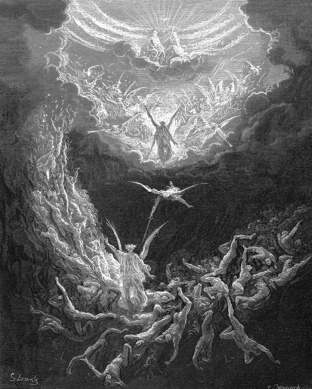Den sista domen. Bibelns Uppenbarelsebok 20:11. Illustration av Gustave Dore 1865-1866. Trägravyr av Gustave Dore