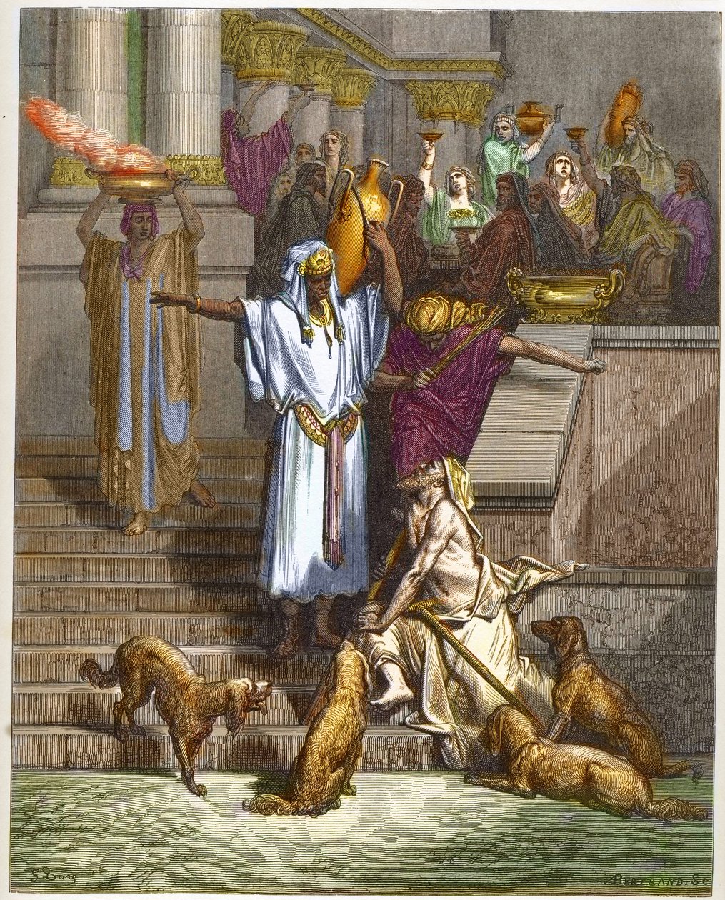 Liknelsen om den rike mannen och tiggaren Lazarus - - Gravyr från "The Dore Bible illustree" av Gustave Dore (1832-1883) - Gravyr från "" The Dore Bible""" av Gustave Dore