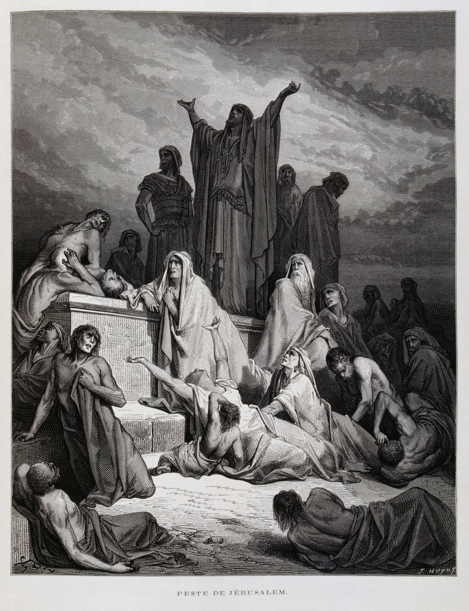 Pesten slår till i Jerusalem, illustration från Dore-bibeln av Gustave Dore