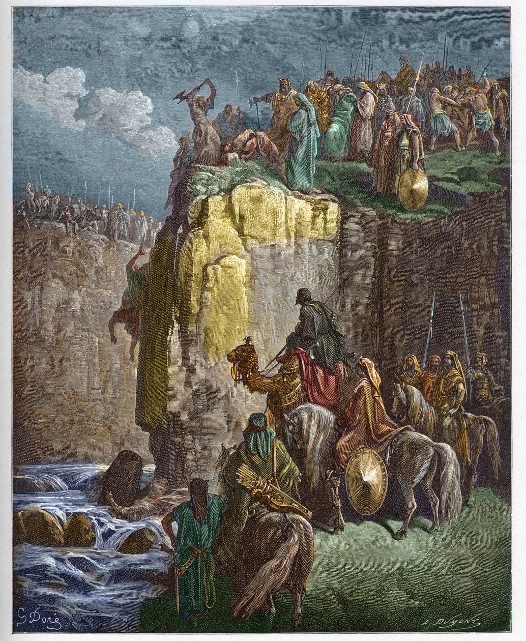 Slakten av Baals profeter - Profeten Elia gör att Baals präster perir - gravyr i "" The Bible illustree"" av Gustave Dore (1832-1883) - Gravyr från "" The Dore Bible"" av Gustave Dore