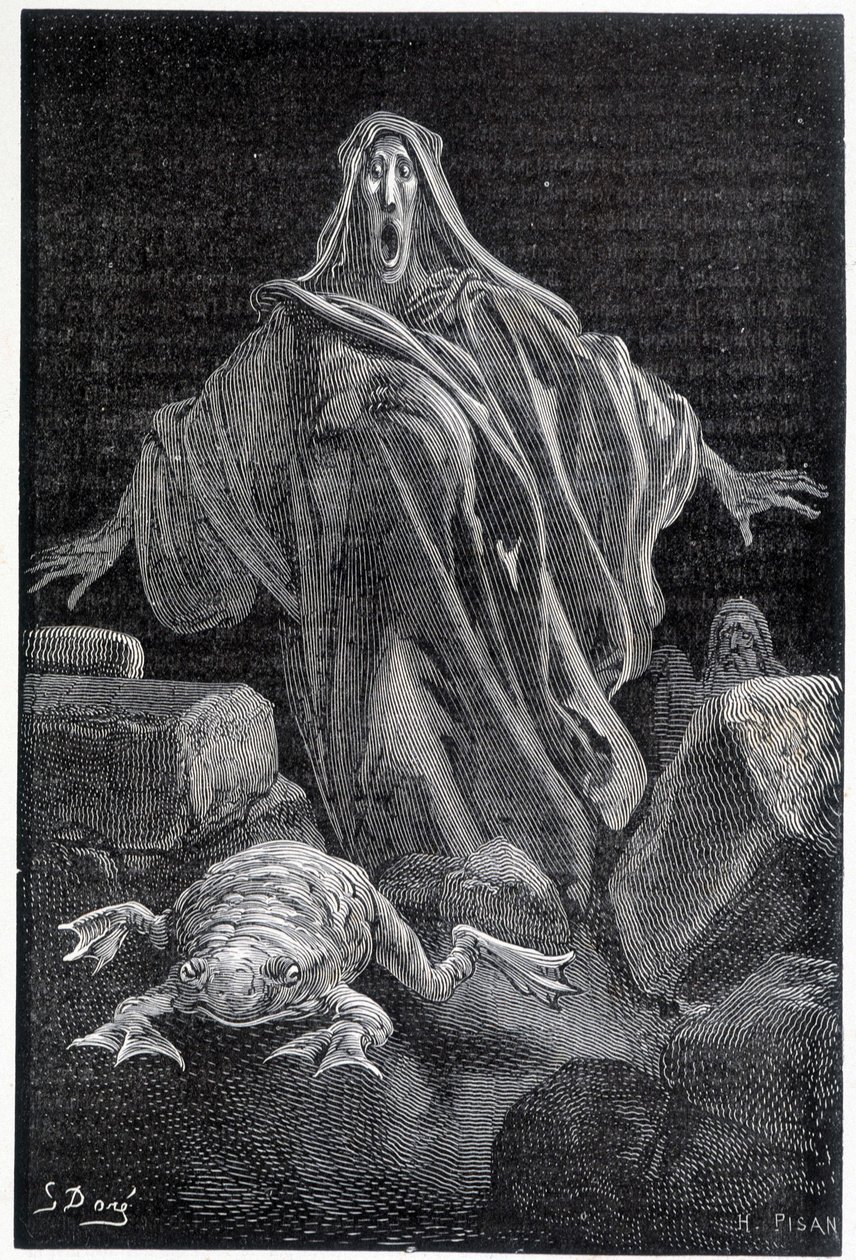 Larmet ropade - illustration av rädsla av Gustave Doré, gravyr av Gustave Dore