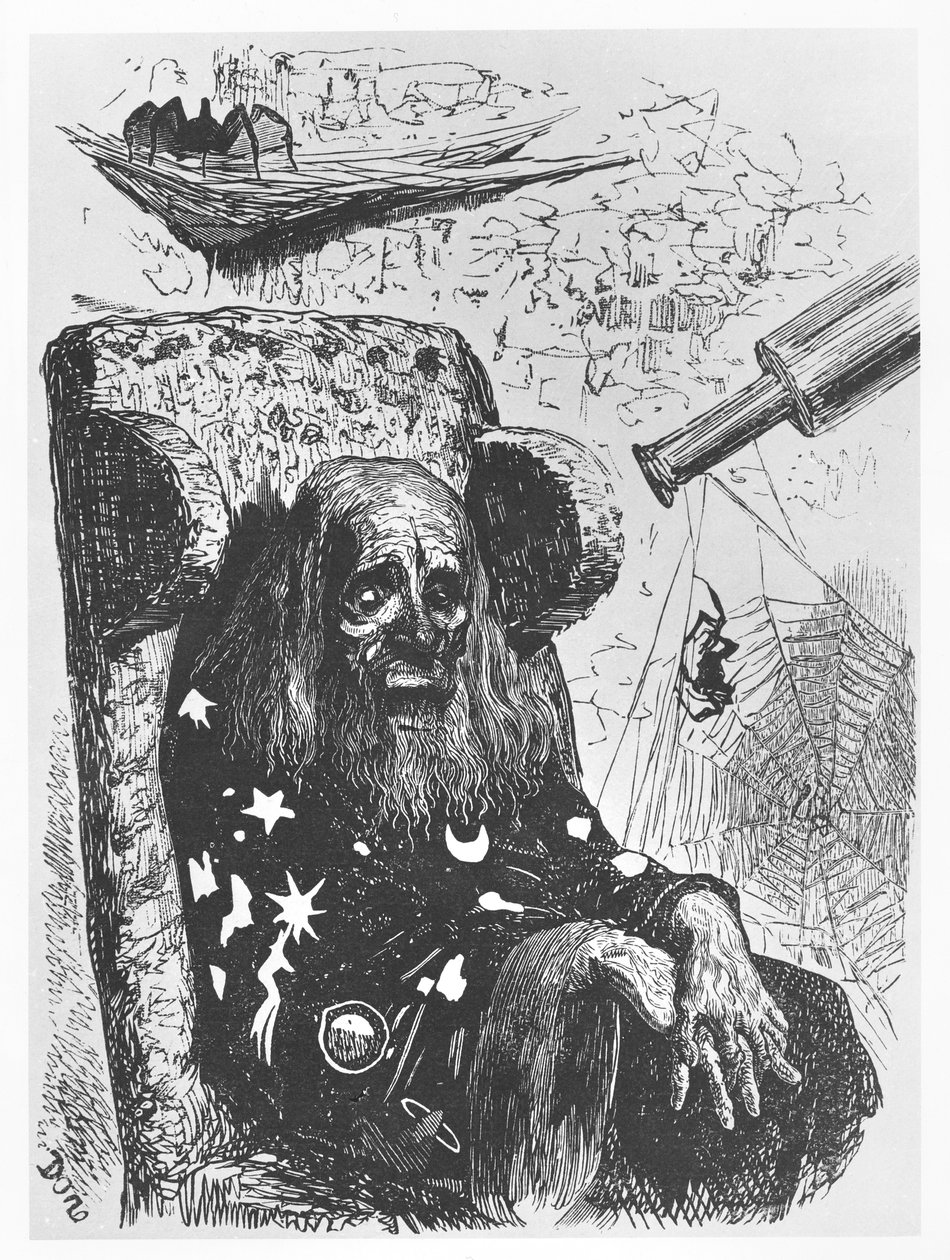 Astrologen Herr Trippa, illustration från "Gargantua och Pantagruel" av François Rabelais. av Gustave Dore