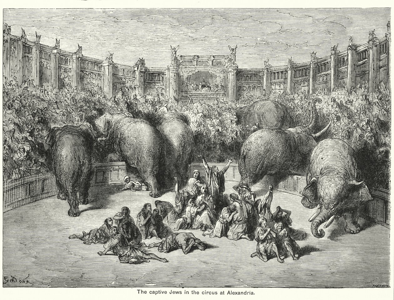 De tillfångatagna judarna på cirkusen i Alexandria (gravyr) av Gustave Dore