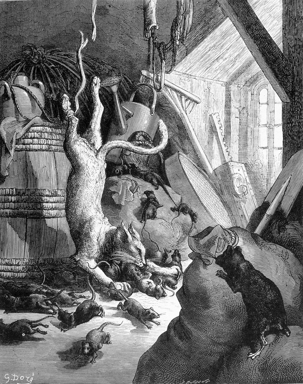 Katten och den gamla råttan - i "" Fables"" av La Fontaine, ill. av Gustave Doré av Gustave Dore