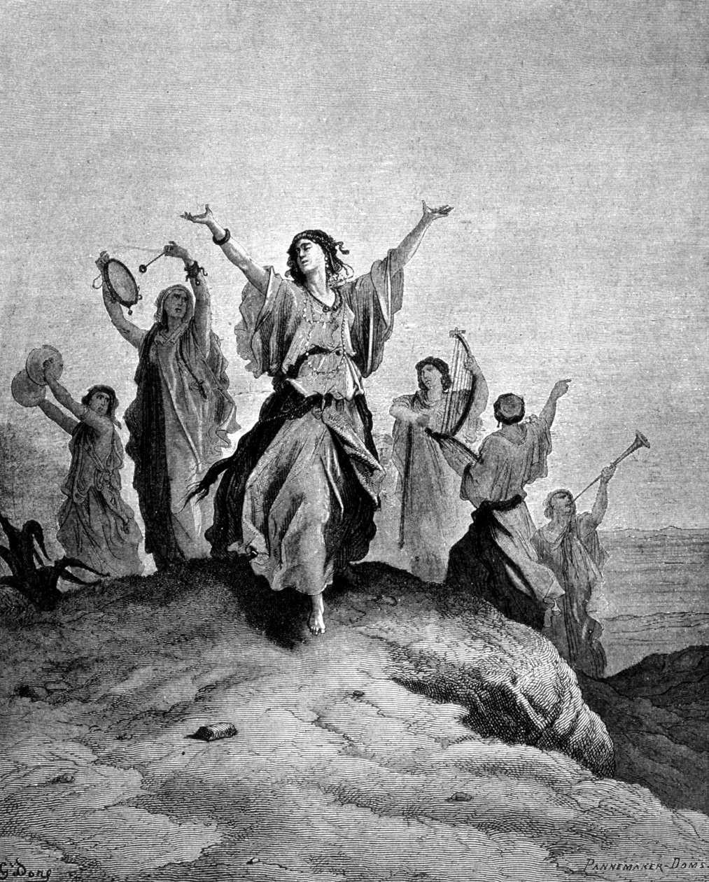 Jeftas dotter, Israels domare, gick sin far till mötes. Illustration av Gustave Doré. Gravyr av 1800-talet. av Gustave Dore
