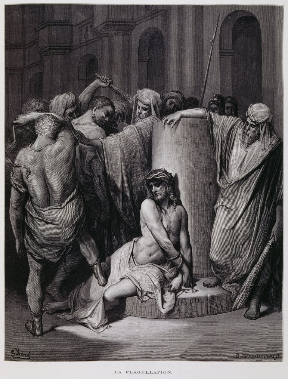 Flagelleringen av Kristus; Illustration från Dore-bibeln av Gustave Dore