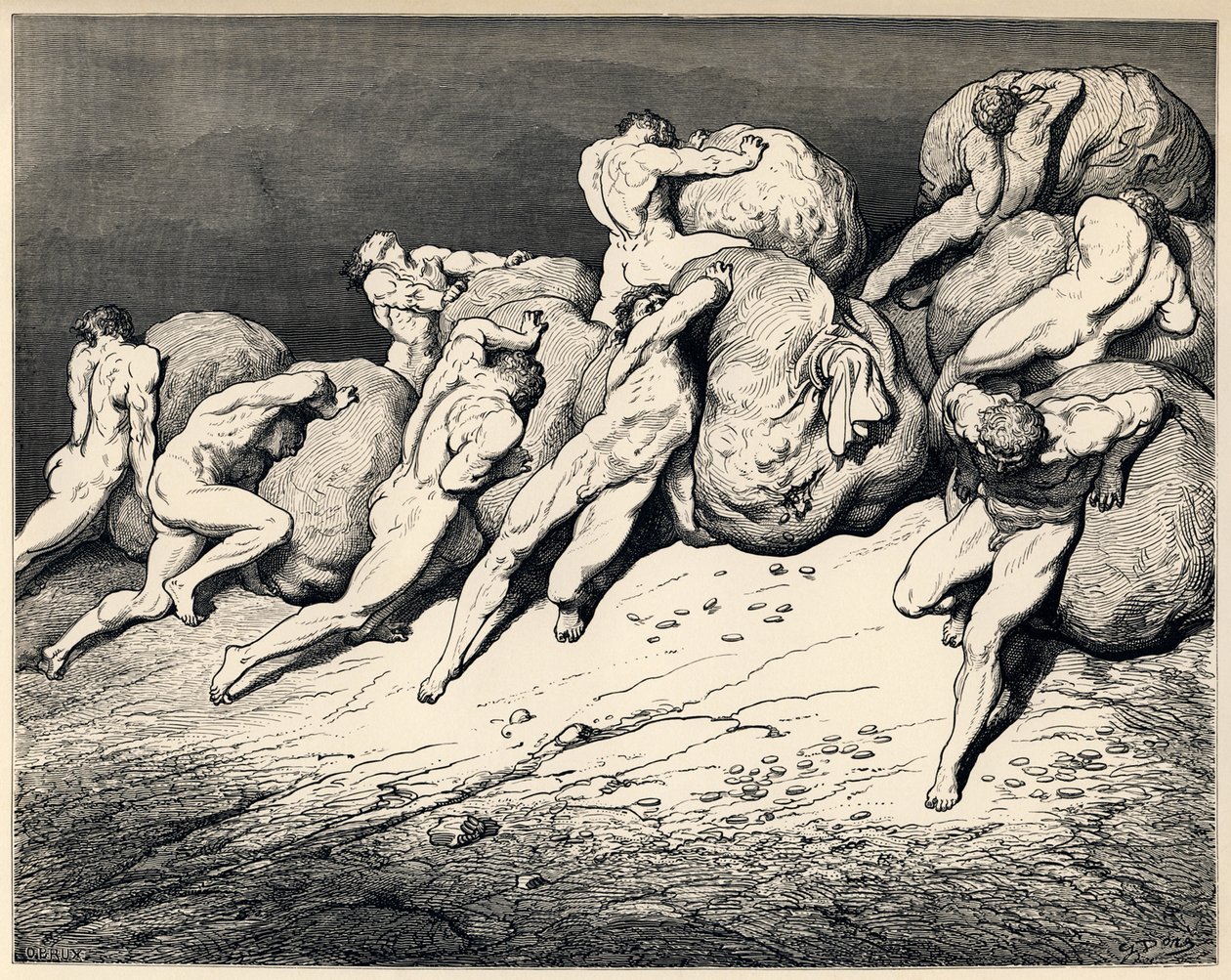 Hamstrarna och slösarna. Illustration till den gudomliga komedin av Dante Alighieri, 1857 av Gustave Dore