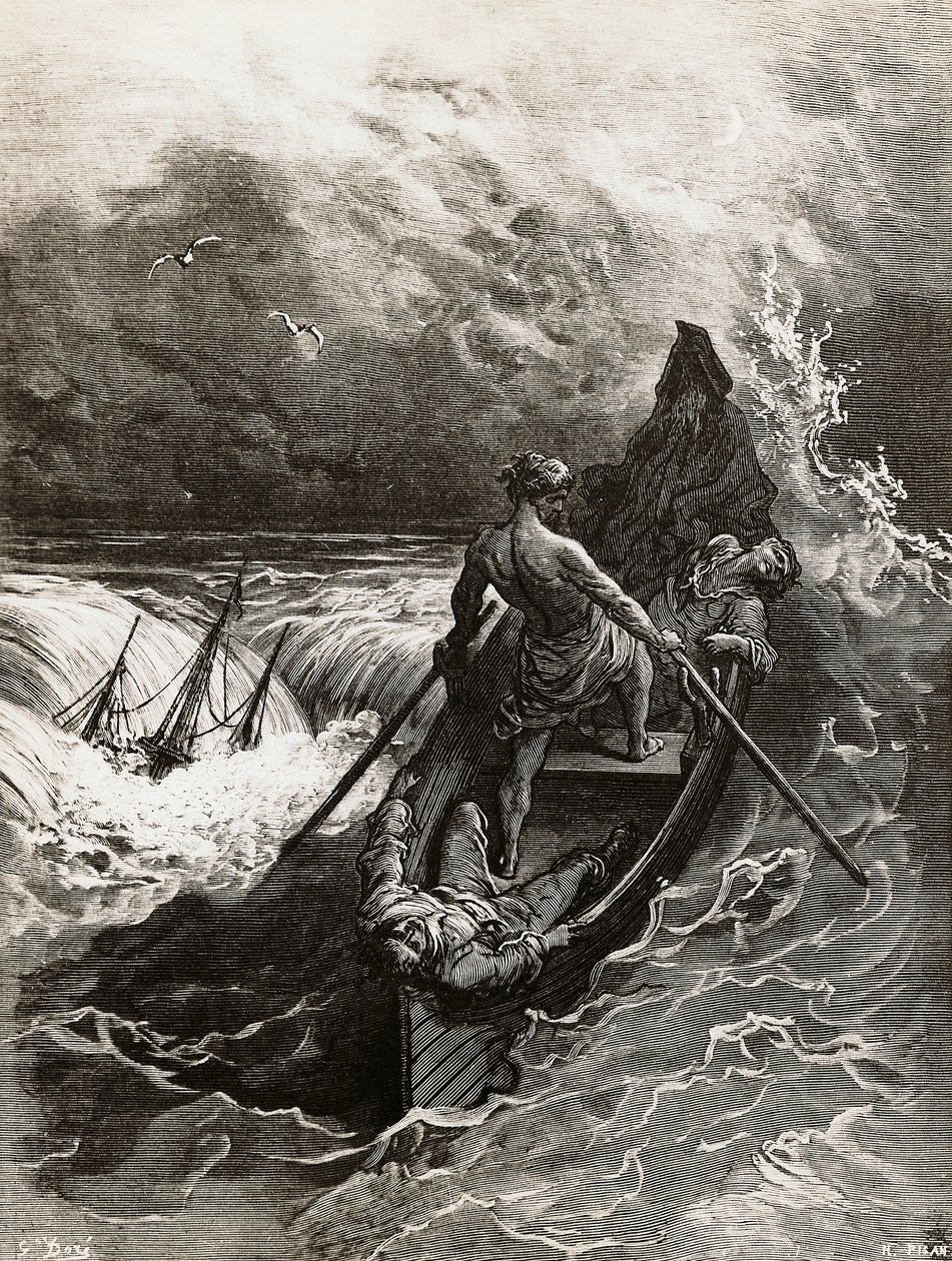 The Mariner, from the Rime of the Ancient Mariner, dikt av Samuel Taylor Coleridge (1772-1834), illustration av Gustave Dore