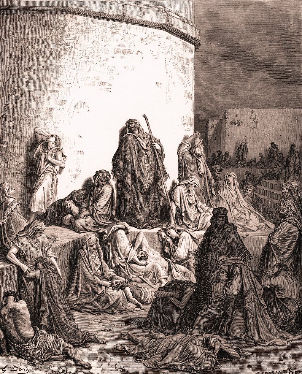 Folket sörjer över Jerusalem, av Gustave Doré. - Bibeln av Gustave Dore