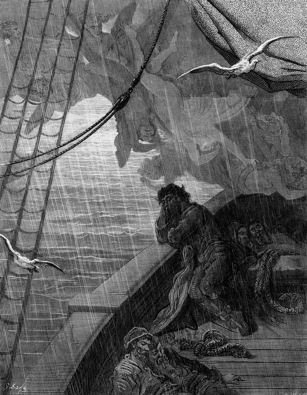 Regnet börjar falla, scen ur "The Rime of the Ancient Mariner" av S.T. Coleridge, utgiven av Harper und Brothers, New York, 1876 (trägravyr) av Gustave Dore
