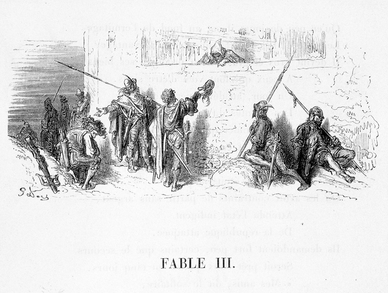 Råttan som drog sig tillbaka från Världen i Jean de La Fontaines fabler. Illustration av Gustave Doré. av Gustave Dore