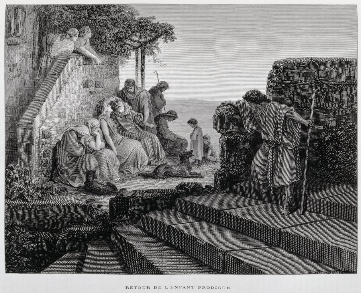 Den förlorade sonens återkomst, illustration från Dore-bibeln av Gustave Dore