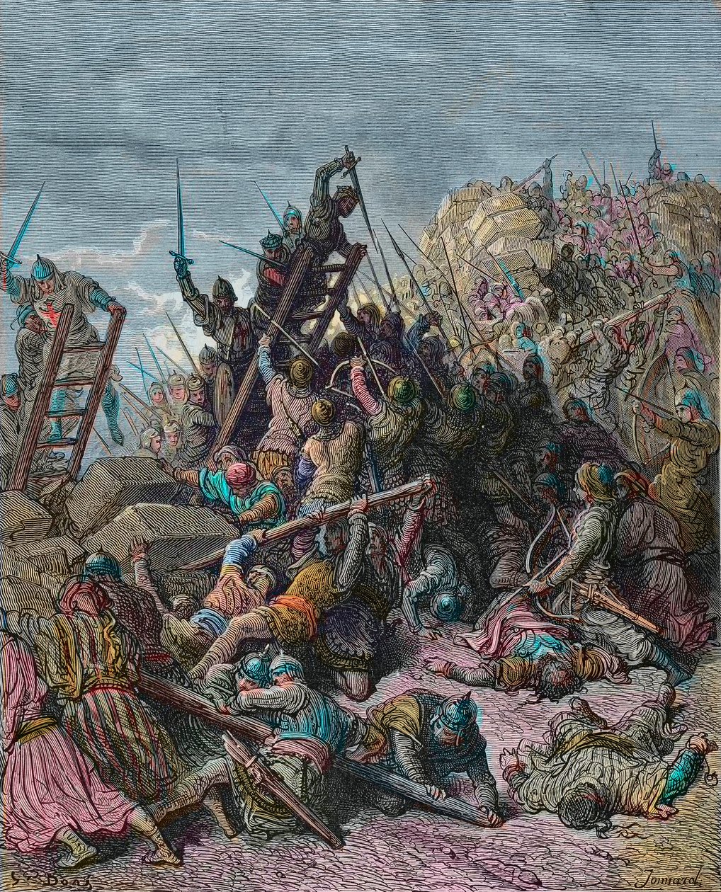 Belägringen av Ptolemais under det tredje korståget 1189 - gravyr av Gustave Dore från History of the Crusades av Joseph-Francois Michaud - Le siege de Saint Jean d