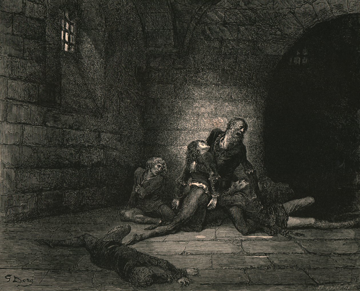 Då kastade Geddo vid mina fötter utsträckt honom och ropade: Har ingen hjälp åt mig min far!, c1890. av Gustave Dore