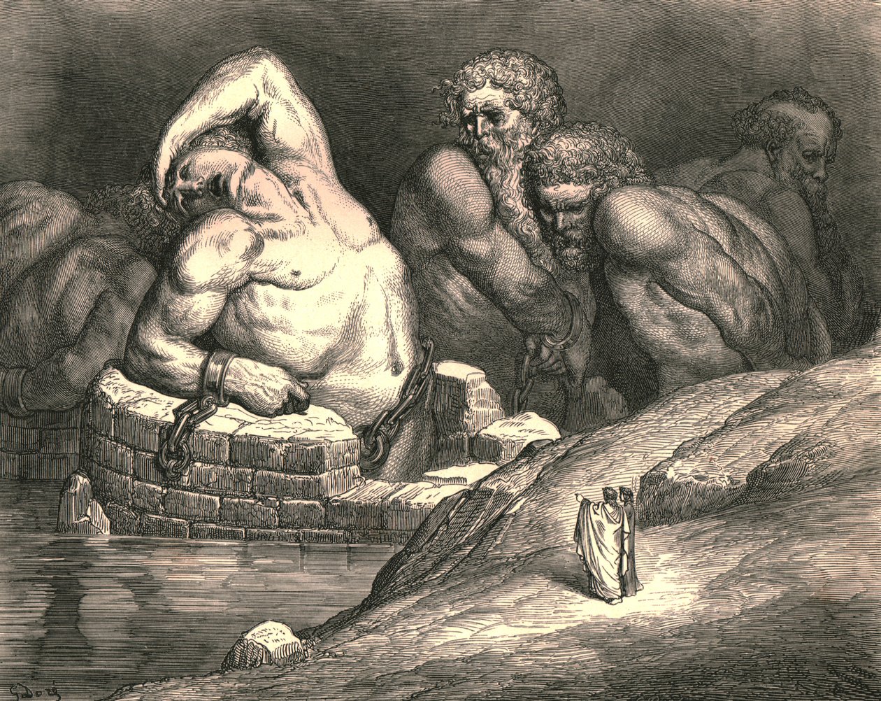 Denne stolte skulle av sin styrka mot den allsmäktige Jove göra rättegång, c1890. av Gustave Dore